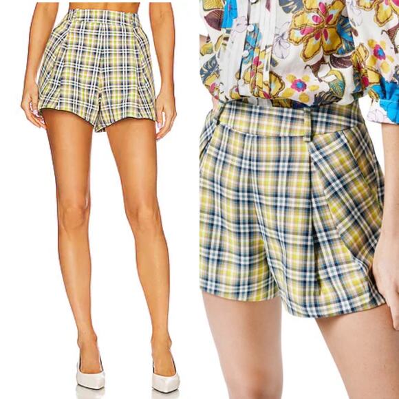 NWT Smythe Lime Plaid Pleated Shorts Retail $425 Clueless Y2K SZ 10/30 Celebrity